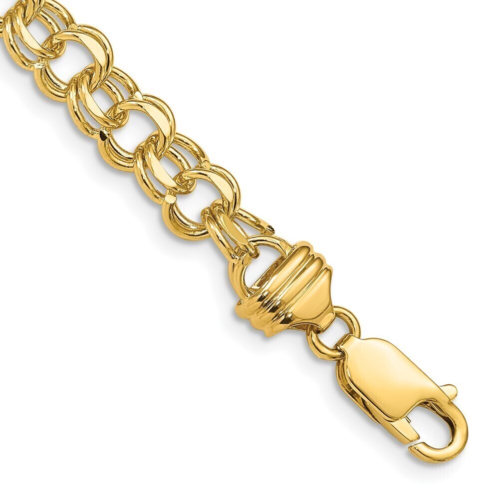 14k Yellow Gold 8in 6.5mm Solid Double Link Charm Bracelet